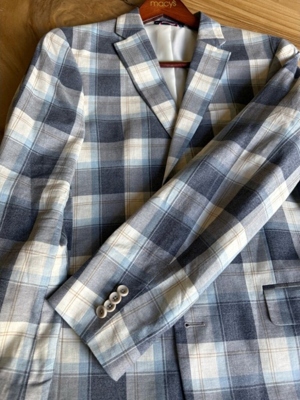 Tommy Hilfiger Blue Plaid Sport Coat Blazer 40L Windowpane Business Casual